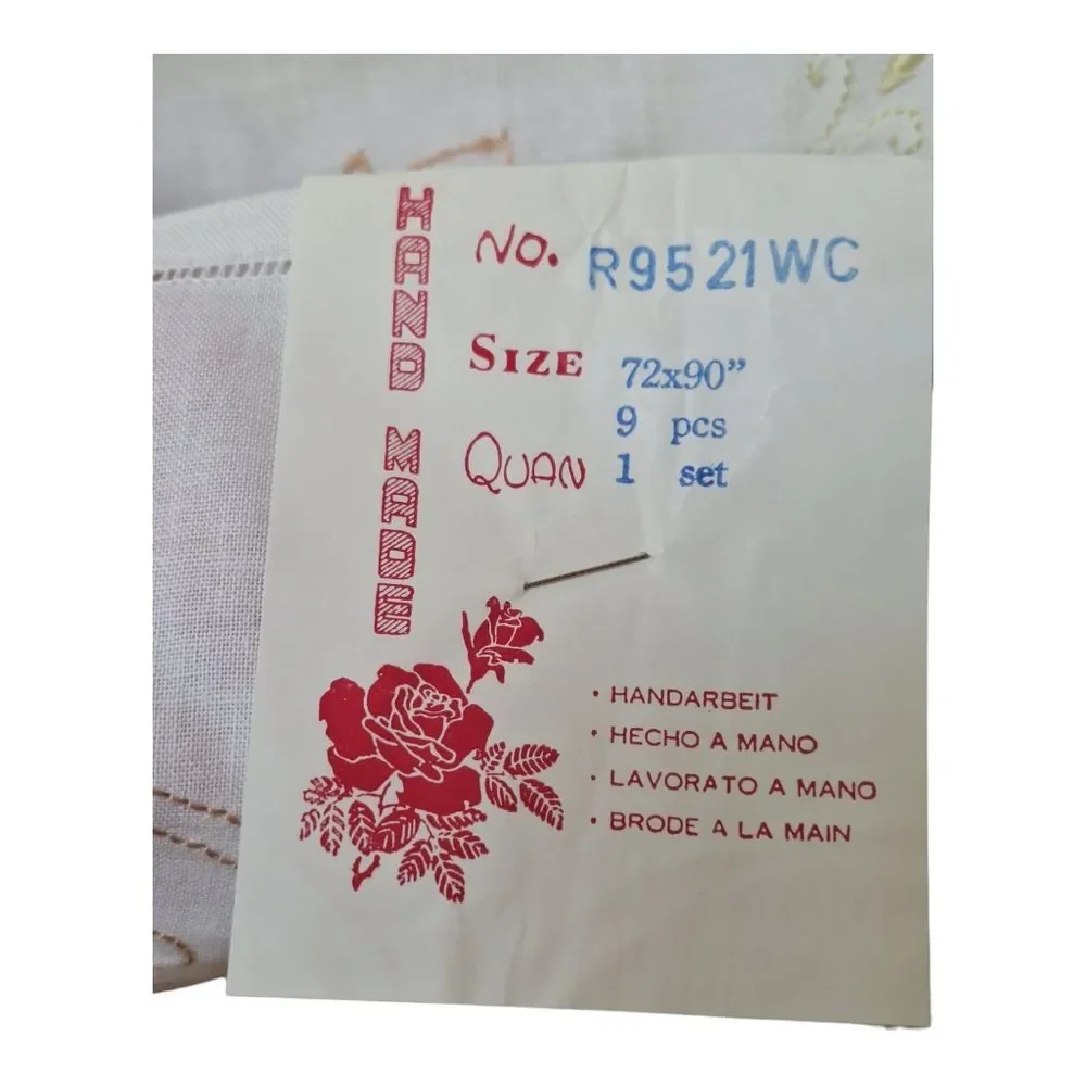 Irish table linen Set 8 Napkins 72 x 90 Tablecloth Embroidered Handmade Floral